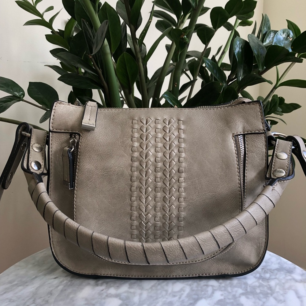 Taupe Grey Vegan Leather Crossbody Shoulder Bag